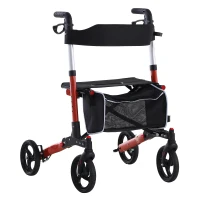 HOMCOM Aluminum Transport Rollator Walker 1-Step Open W/ Adjustable Seat  Bag  Crutch Holder(m-2)