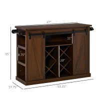 HOMCOM 53" Rolling Kitchen Island with Storage Shelves, Utility Kitchen Trolley Rolling Cart on Wheels with Sliding Barn Doors, Wine Rack and Towel Holders, Walnut(m-3)