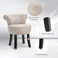HOMCOM Upholstered Linen Vanity Stool with Curved Thick Padded Backrest, Rubberwood Legs, and Footpads, Beige(m-4)