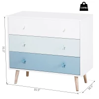 HOMCOM Kids Cabinet Bedroom Storage Unit 3 Drawer Toy Stand Sea Blue(m-3)