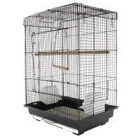 PawHut 28"H Steel Bird Cage with Open Play Top, Perch, Feeding Bowl for Parrot Lovebirds Parakeets Cockatiels - Black(m-8)