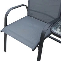 Outsunny Bistro Set Outdoor Furniture Set with Attached Middle Glass Coffee Table, Breathable Fabric Double Chairs for Balcony, Patio, Porch(m-13)