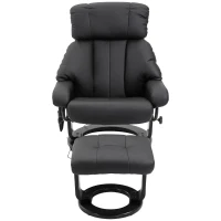 HOMCOM Massage Recliner Chair with Ottoman, 360° Swivel Recliner and Footstool, PU Leather Reclining Chair with Side Pocket and Remote Control, Black(m-7)