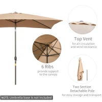 Outsunny 6.5x10ft Patio Umbrella Rectangle Aluminum Tilt Garden Market Parasol Outdoor Sunshade Canopy with Crank (Tan)(m-6)