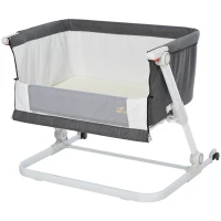 Qaba Baby Bassinet Bedside Sleeper Folding and Adjustable Baby Crib Diaper Changer Nursery Bed for 0-5 Months Infants with Wheels & 5 Height Levels, Dark Grey(m-9)