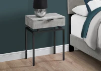 Monarch 24" Contemporary End Table Night Stand with Large Storage Drawer and Metal Base - Grey Cement-Look / Black Nickel Metal Base(m-3)