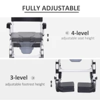 HOMCOM Accessibility Commode Wheelchair, Rolling Shower Wheelchair with 4 Castor Wheels, Rectangle Detachable Bucket, & Waterproof Design, 17" Seat Width, Black(m-6)