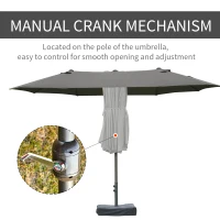 Outsunny Patio Umbrella 15' Steel Rectangular Outdoor Double Sided Market with base, UV Sun Protection & Easy Crank for Deck Pool Patio Dark Gray(m-5)