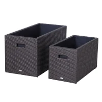 Outsunny 2 PCS Square Plastic Rattan Metal Flower Pot Indoor Outdoor Plants Box Seed(m-2)