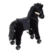 Qaba Kids Interactive Plush Mechanical Walking Ride On Horse Toy with Wheels - Black(m-10)