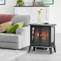 HOMCOM Electric Fireplace Heater, Freestanding Fireplace Stove with Realistic LED Log Flames and Overheating Safety Protection, 1400W, Black(m-8)