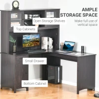 HOMCOM L-Shaped Desk with Hutch, Computer Desk with Drawers, Home Office Corner Desk Study Workstation Table with Storage Cabinets Shelves, Dark Gray(m-5)
