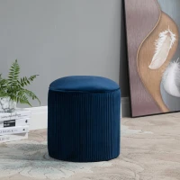 HOMCOM 15'' Small Padded Ottoman Foot Stool with Wrinkle Fabric Design, Thick Sponge Padding and Solid Base, Blue(m-4)