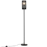 HOMCOM Freestanding Floor Lamp Retro Style Grid Lampshade Steel Base Strong and Stable Easy to Move Store Home Office Club Cafe - Black(m-1)