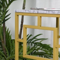 HOMCOM Modern Faux Marble Living Room Accent Side Table with Art-Deco Style Design & Strong Metal Frame, White&Gold(m-7)