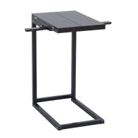 HOMCOM 24" Sofa Side End Table, C Shaped Coffee Tray Couch Table with Steel Frame, Portable Laptop Snack Table for Living Room, Dark Walnut(m-3)