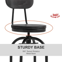 HOMCOM Set of 2 Swivel Mid-Back Barstools, Industrial Style Kitchen Stool Wooden Seat Armless with Adjustable Height ,Steel Frame(m-7)