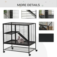 PawHut 42" Small Animal Cage with Wheels Removable Tray, 2-Tier Pet Playpen for Ferrets Chinchillas Guinea Pigs Kittens with Platform, Ramp(m-6)