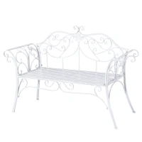 Outsunny Two-Seat Iron Garden Bench Outdoor Metal Patio Loveseat Garden Seat Chair, White(m-2)