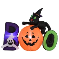 HOMCOM 5.5' Lighted Inflatable Outdoor Halloween Yard Decoration - Boo Black Cat Ghost Pumpkin(m-1)