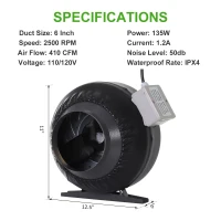 DURHAND 6 Inch Inline Fan Carbon Filter Duct Combo 2 Clamps Hydroponics Grow Room Tent Ventilation Kit(m-4)