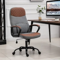 Vinsetto High Back Office Chair with 2-Point Lumbar Massage, USB Power, Faux Leather, and Linen Fabric, Brown/Grey(m-10)