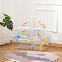 PawHut Transparent Gerbil Kennel for Travel, Comes with Exercise Wheel to Promote Play(m-2)