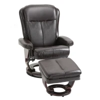 HOMCOM Swivel Recliner Chair Thick Padded with Storage Ottoman, Wrapped Wood Base & Faux Leather for Living Room, Bedroom, Office, Dark Brown(m-12)