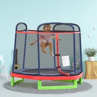 Outsunny 7FT Kids Trampoline, Durable Bouncer Spring Gym Toy Indoor/Outdoor with Safety Net Enclosure, Padded Cover, Fun Exercise Activity for Children, Red(m-8)