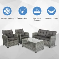 Outsunny 4 Pieces Patio Furniture Sets with Cushions, PE Rattan Wicker Conversation Chairs with Two-Tier Coffee Table for Backyard Porch Garden Poolside and Deck, Charcoal Gray(m-5)