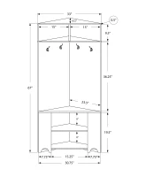 Monarch 67" Transitional Design Wood Grain-Look 4-Hook Coat Rack Corner Hall Tree Storage Shelf Bench - Cappuccino Brown Finish(m-4)
