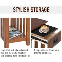 HomCom 24" Wooden Side Accent End Table with Drawer, Tray, and Storage Shelf(m-7)