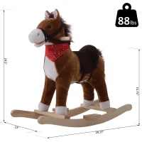 Open Box Qaba Kids Plush Toy Rocking Horse Ride on with Realistic Sounds and Tail with Red Scarf(m-3)