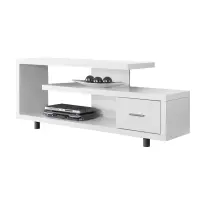 Monarch 60" Art Deco Style 3-Tier Open Shelf Storage Drawer Console TV Stand - White Finish(m-1)