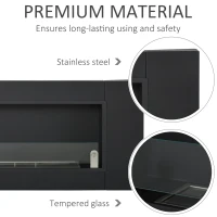 HOMCOM Ethanol Fireplace, 43.25" Wall-Mounted 0.73 Gal Stainless Steel Max 323 Sq. Ft., Burns up to 4 Hours, Black(m-6)