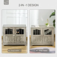 PawHut 29.5" Wooden Dog Cage with Windows, End Table Furniture Style, Modern Pet Kennel with Lockable Doors Elevated Base for Small and Medium-sized Dogs, Grey(m-4)