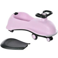 Qaba Kids Wiggle Car Ride on Toy with LED Flashing Wheels, Swing Car for Toddlers, No Batteries, Gears or Pedals - Twist, Turn, Wiggle Movement to Steer, Dolphin Shaped Pink(m-11)