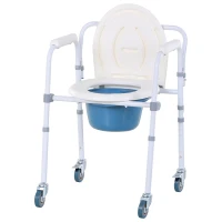 HOMCOM Personal Mobility Assist Bedside Commode Toilet Chair with 6-Level Adjustable Height & Shower Accessibility(m-1)