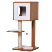 PawHut Cat Furniture Kitten House with Scratching Post Condo Activity Center and Cushion(m-2)