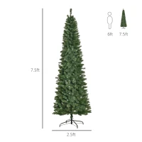 HOMCOM 7.5ft Unlit Slim Fir Artificial Christmas Tree with Realistic Branches, Holiday Indoor Decoration with 1075 Tips(m-3)