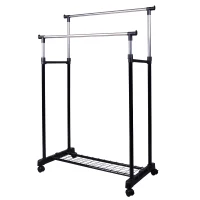 HOMCOM Heavy Duty Double Rail Clothes Rack Clothing Garment Rack with Wheels and Bottom Shelf(m-2)