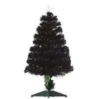 HOMCOM 3ft Tall Pre-Lit Douglas Fir Artificial Christmas Tree with Realistic Branches, 90 Multi-Color LED Lights, Fiber Optics, and 90 Tips, Black(m-1)