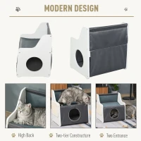 PawHut Cat House Two-tier Cat Condo Tree Tower Pet Furniture Kitty Small House for Indoor Living Room with Scratcher Pad Grey(m-6)