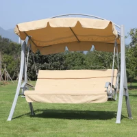 Outsunny Garden Heavy-Duty A-Frame 3 Seat Metal Swing Chair Hammock w/ Canopy Cover and Cushions Beige(m-2)