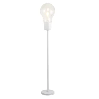 HOMCOM Industrial Tall Pole Floor Lamp with Metal Base, Modern Standing Lamp, Bulb-Shaped Glass Shade, On/Off Foot Switch, E26 Bulb Base for Bedroom, Living Room, White(m-1)
