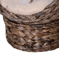 PawHut Handwoven Elevated Cat Bed with Rotating Basket and Soft Cushion, Wicker Cat Egg Chair with Stand, Brown(m-11)