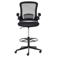Vinsetto Tall Drafting Desk Chair Computer Desk Home Office Mesh Standing Chair with Mid Back, Foot Ring, Flip-up Arm, 360° Swivel Wheels, Black(m-12)