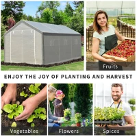 Outsunny 20' L x 10' W x 9' H Large Walk-in Greenhouse with Roll Up Door, 8 Closeable Windows, & Weather PE Cover(m-7)