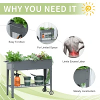 Outsunny 43" x 17" x 32" Elevated Planter Box with Legs Raised Garden Bed Elevated with 2 Wheels, Bottom Shelf for Storing Tools, & Water Drainage Hole, Grey(m-5)