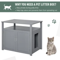 PawHut Wooden Cat Litter Box Enclosure, Adjustable Interior Wall, Pet-Friendly Furniture, Grey(m-6)